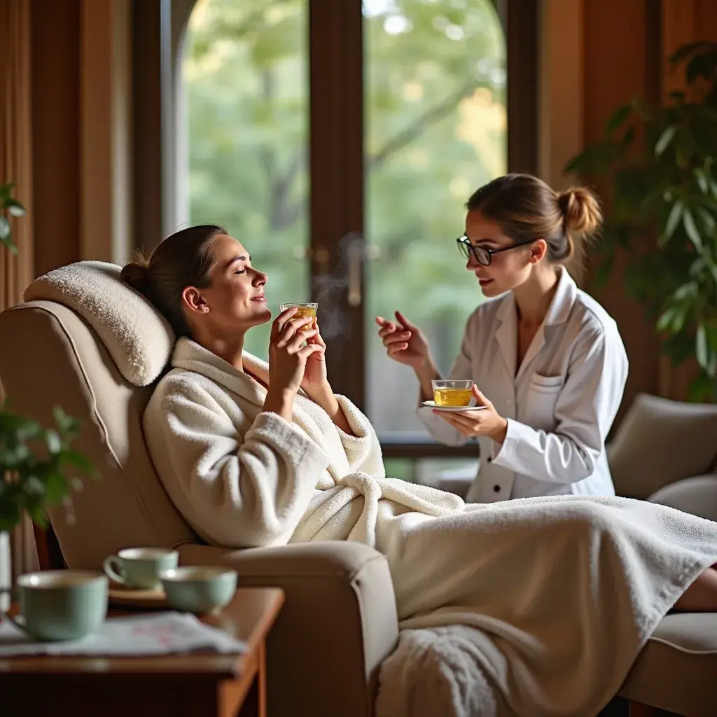 Egy asztalon álló teás kanna, körülötte friss gyümölcsök.